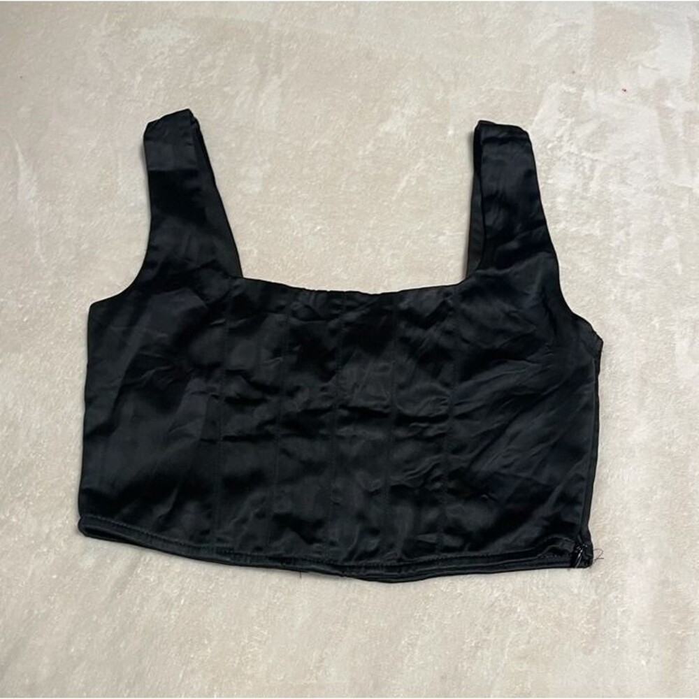 Y2k Black satin tie up corset going out top medium